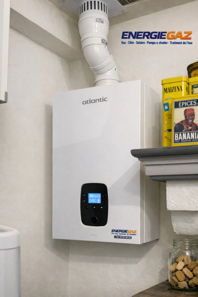 Installation d’une chaudière gaz Atlantic Naema 3 Micro compacte et performante, réalisée par ENERGIE GAZ à Sanary-sur-Mer. Une solution idéale pour allier confort thermique et économies d’énergie.