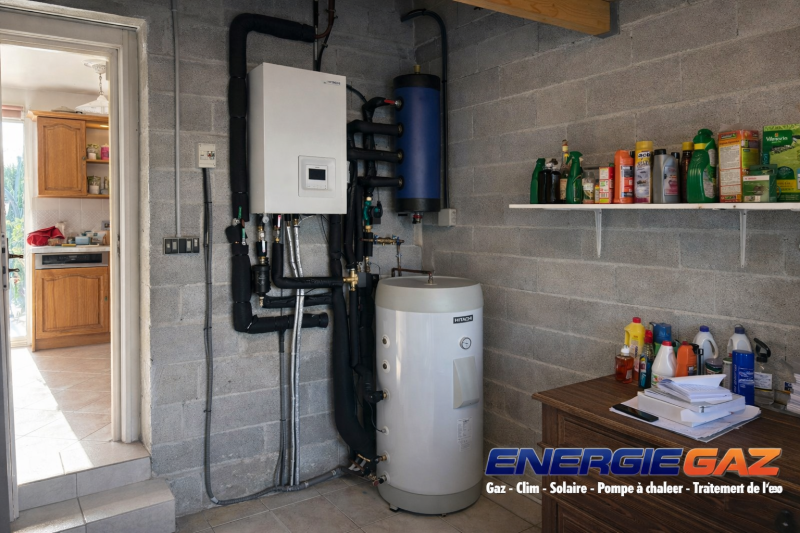 Nouvelle installation intérieure Pompe à chaleur air/eau Hitachi avec ballon réchauffeur 200 L.